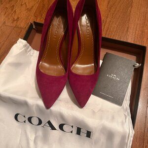 Coach Suede Pointed Toe Pumps in Berry